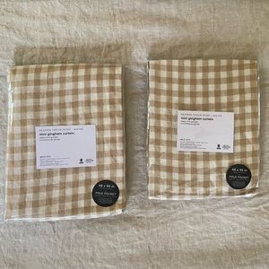 Heather Taylor + West Elm Mini Gingham Linen Curtain Panels (Set of 2) - Almond